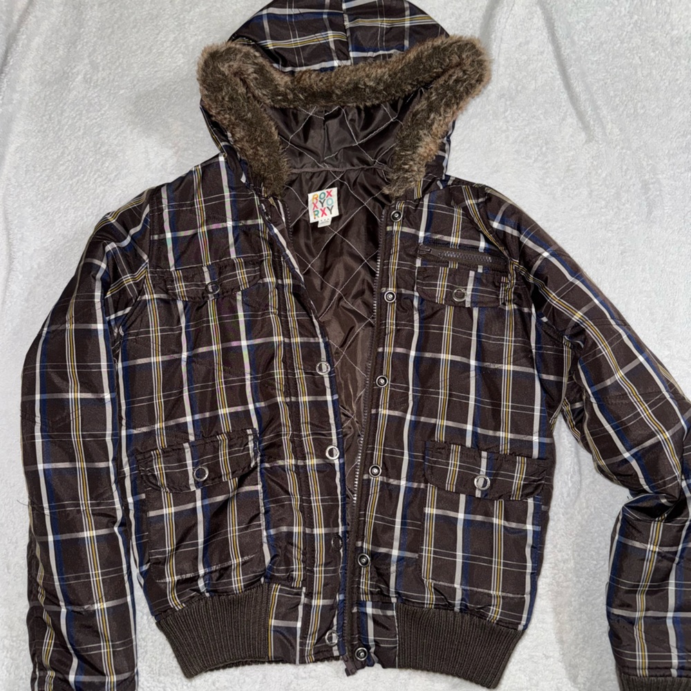 Roxy Brown Quilted Jacket with Fur Trim